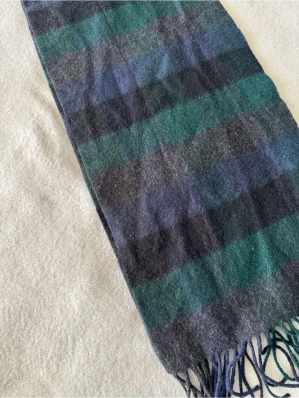 Club Room Cashmere Scarf Green Blue Plaid Fringe Soft Luxury Winter Cozy Fall
